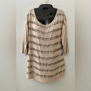 CACHE Beige/ Tan Sequin Top, Shirt, Blouse Sz Med
